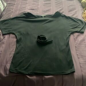 White House Black Market Black short sleeved tunic with faux leather belt